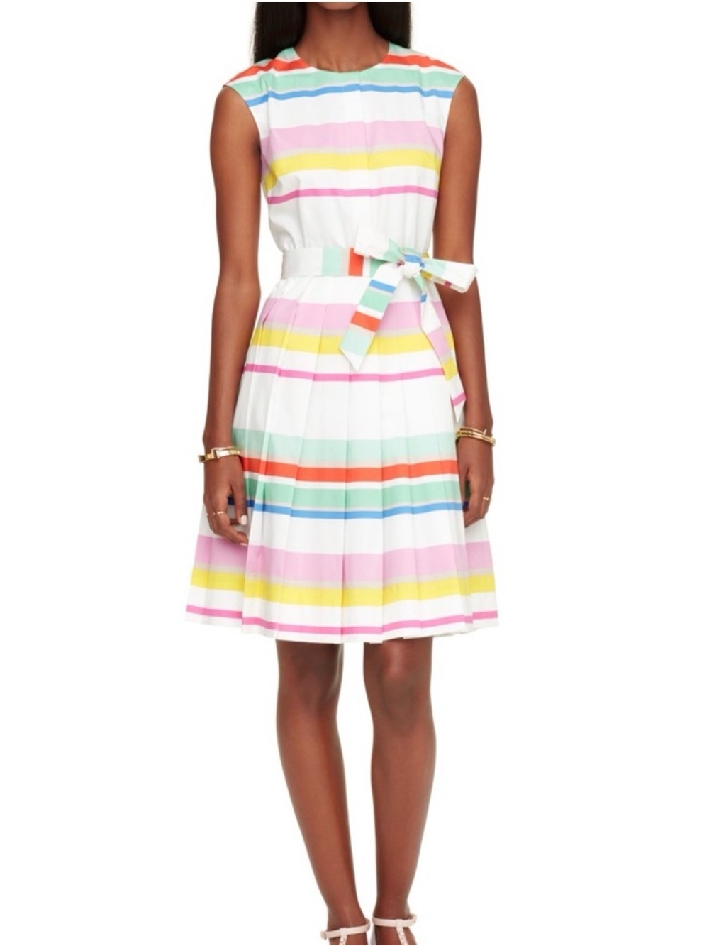 Kate Spade Multi Cape Stripe Pleated Shirtdress Size 4